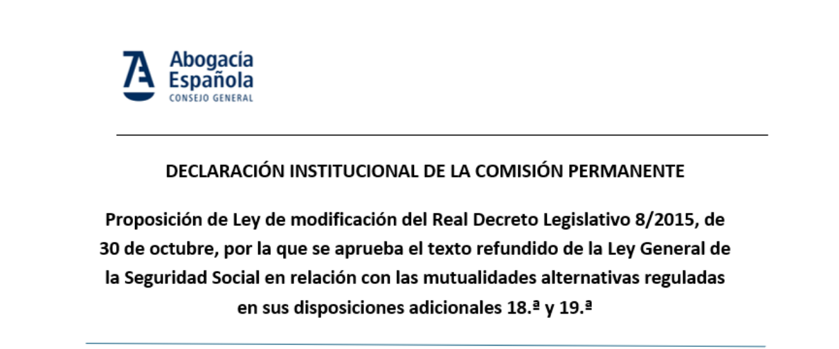 Declaración del Consejo General de la Abogacía Española tras la aprobación en el Congreso de la Pasarela al RETA