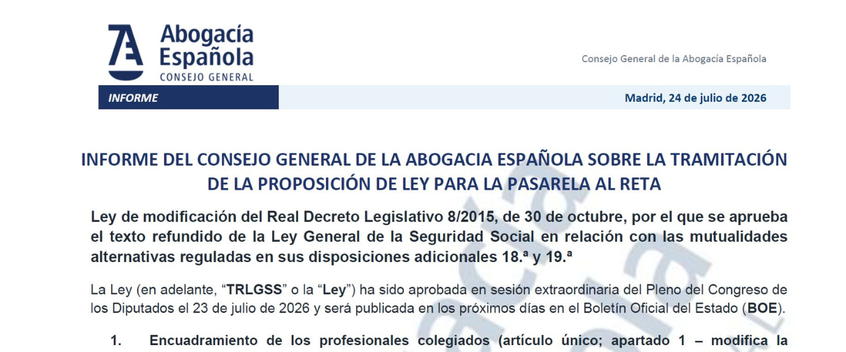 Abogacía Española analiza el texto definitivo de la Proposición de Ley sobre las mutualidades alternativas